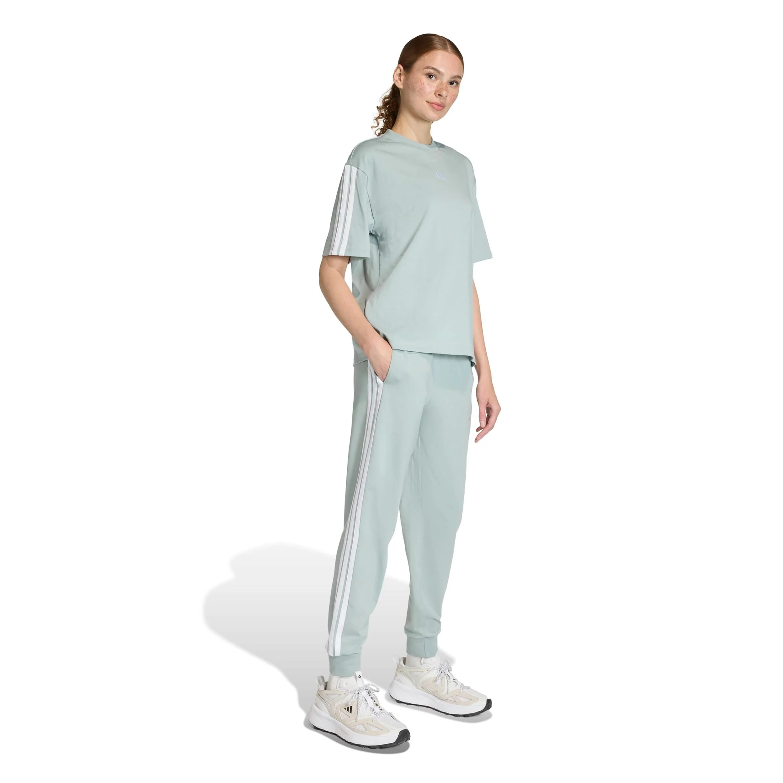 Essentials 3Stripes Trainingshose Damen - oliv, weiß - Image 4