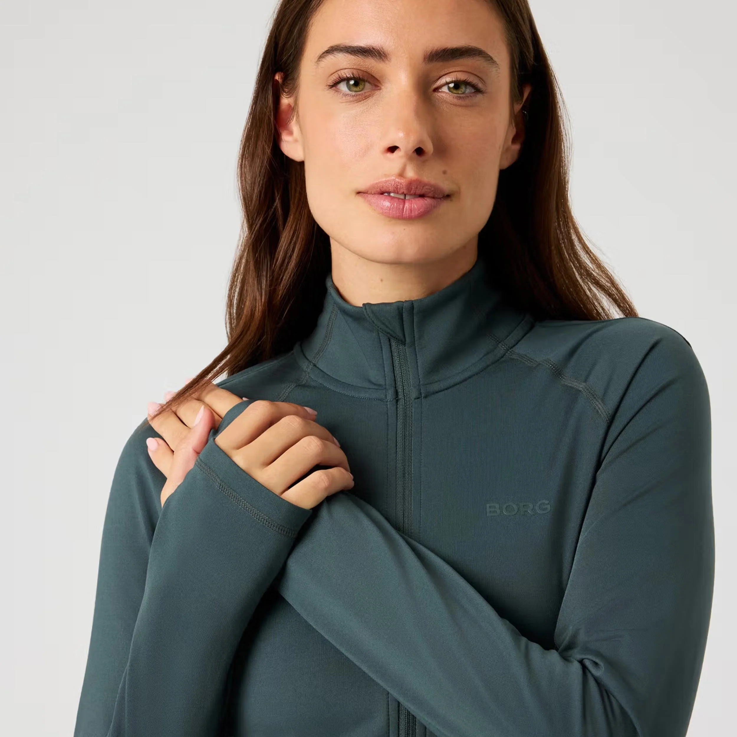 Full Zip Midlayer Trainingsjacke Damen-dunkelgrün - Image 3