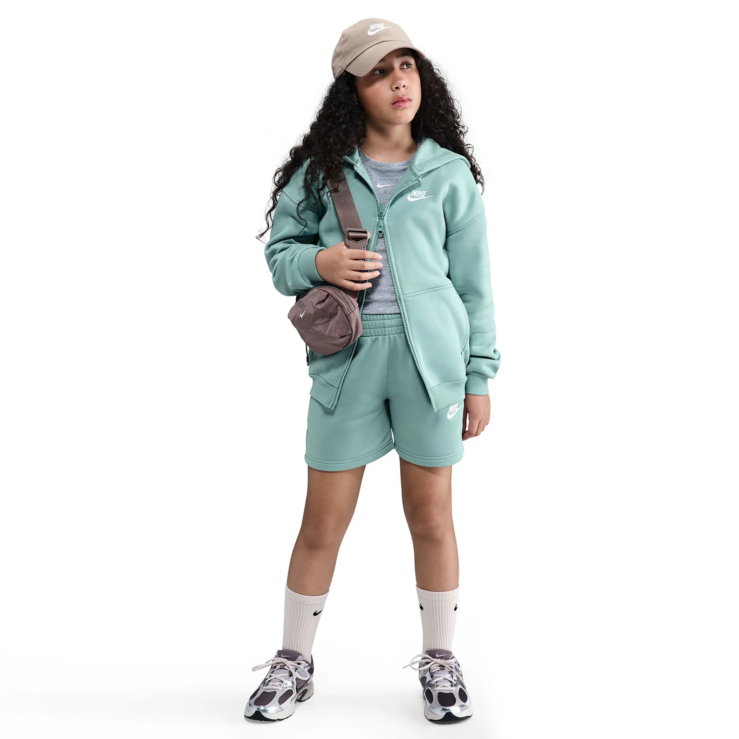 Club Fleece Oversized Full-Zip Sweatjacke Mädchen-Salbei