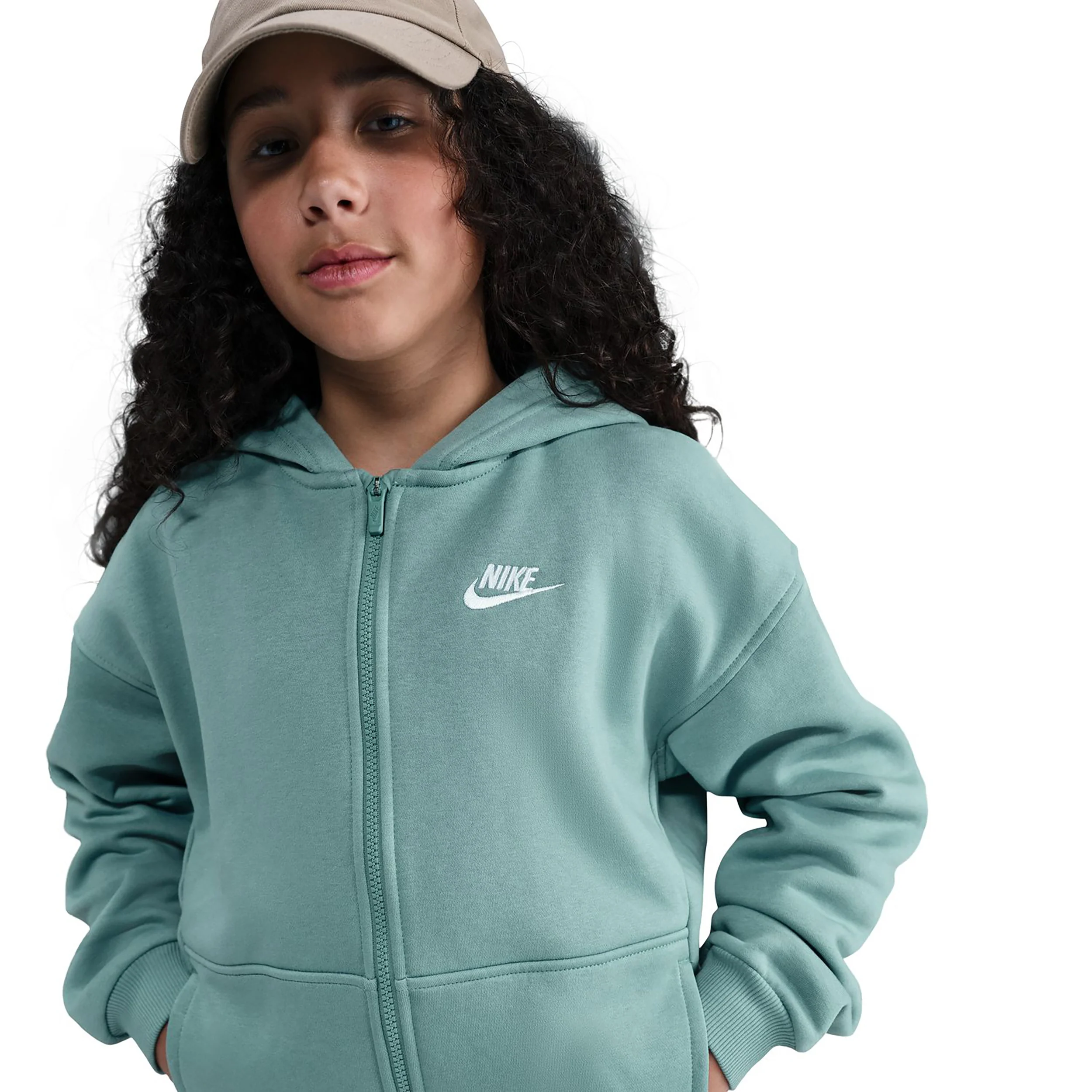 Club Fleece Oversized Full-Zip Sweatjacke Mädchen-Salbei - Image 3