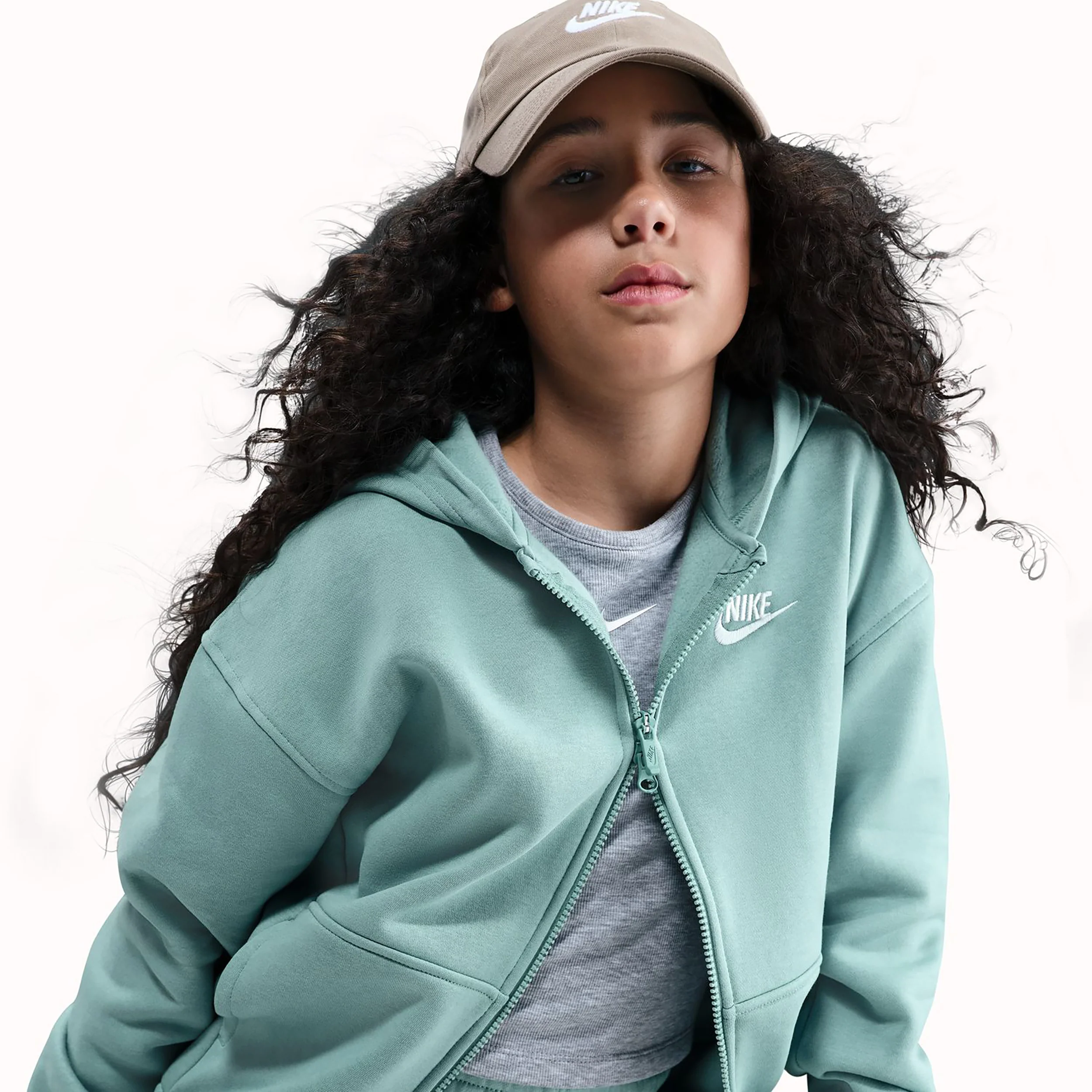 Club Fleece Oversized Full-Zip Sweatjacke Mädchen-Salbei - Image 4