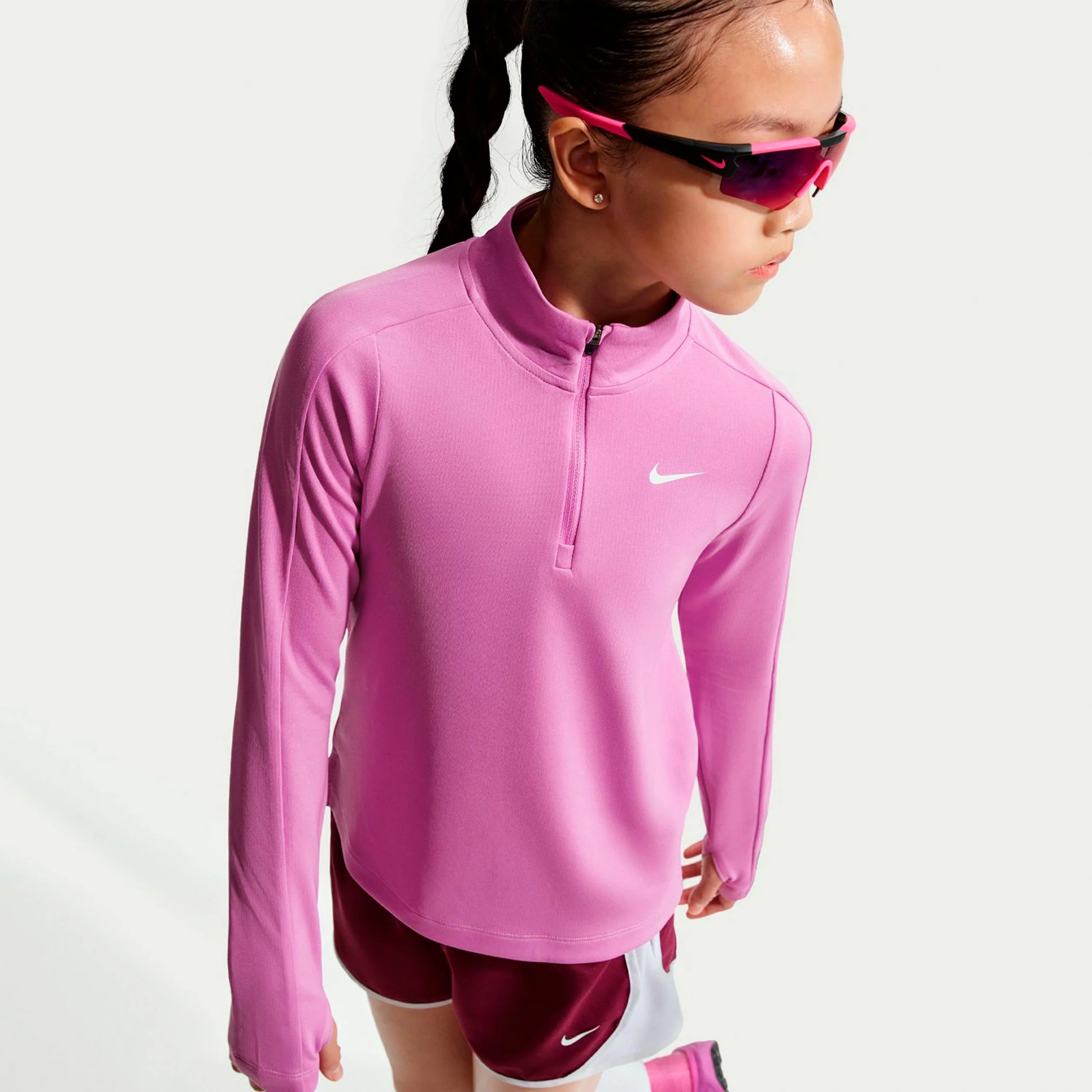Dri-Fit Half-Zip Longsleeve Mädchen-flieder, weiß