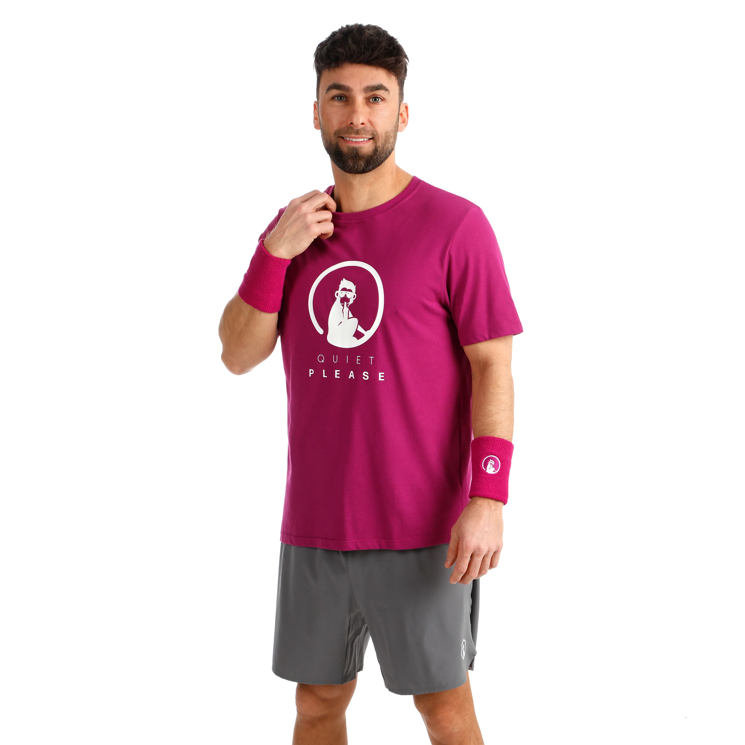 Trainings T-Shirt Herren-berry, weiß - Image 5