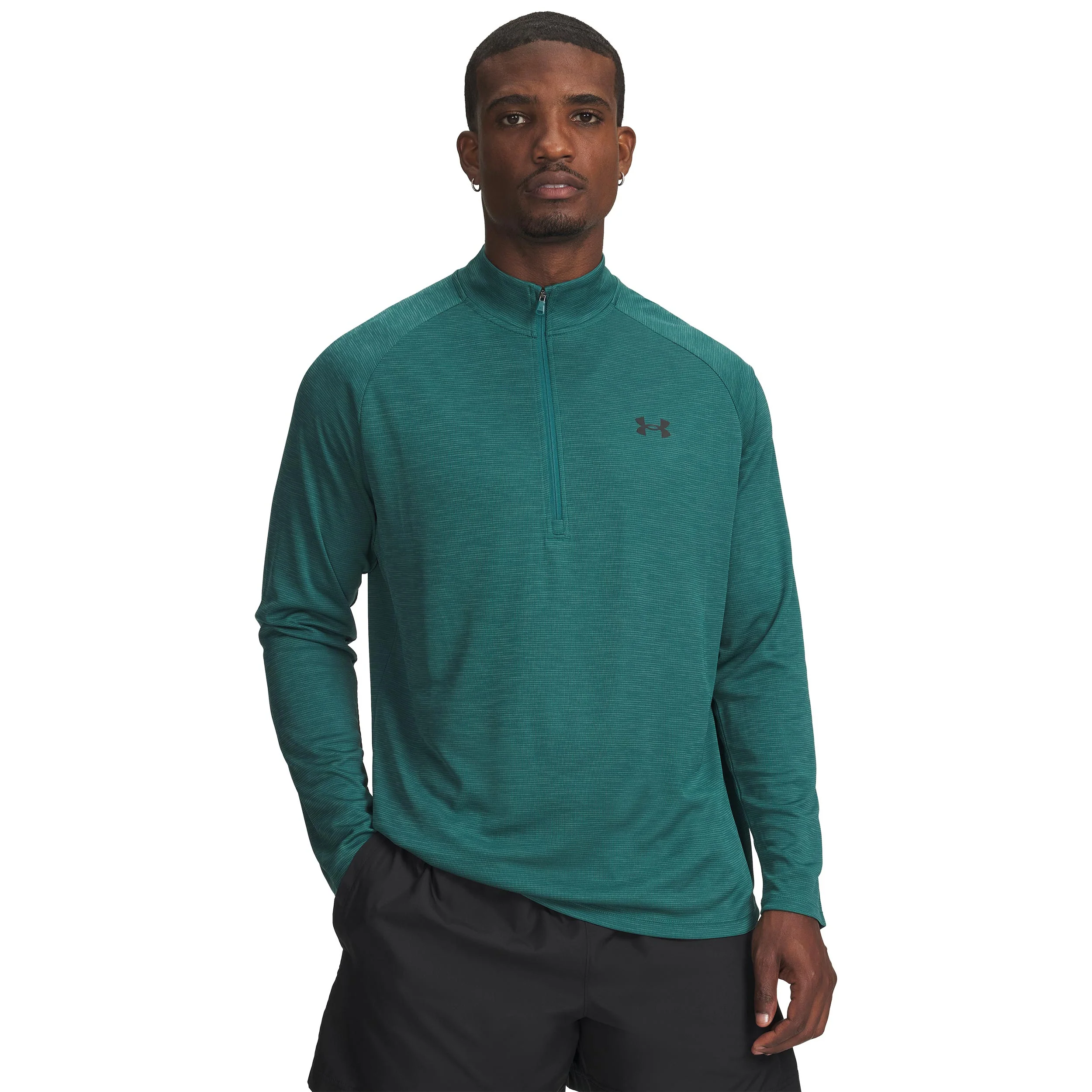 Tech Textured Half-Zip Longsleeve Herren-grün, schwarz